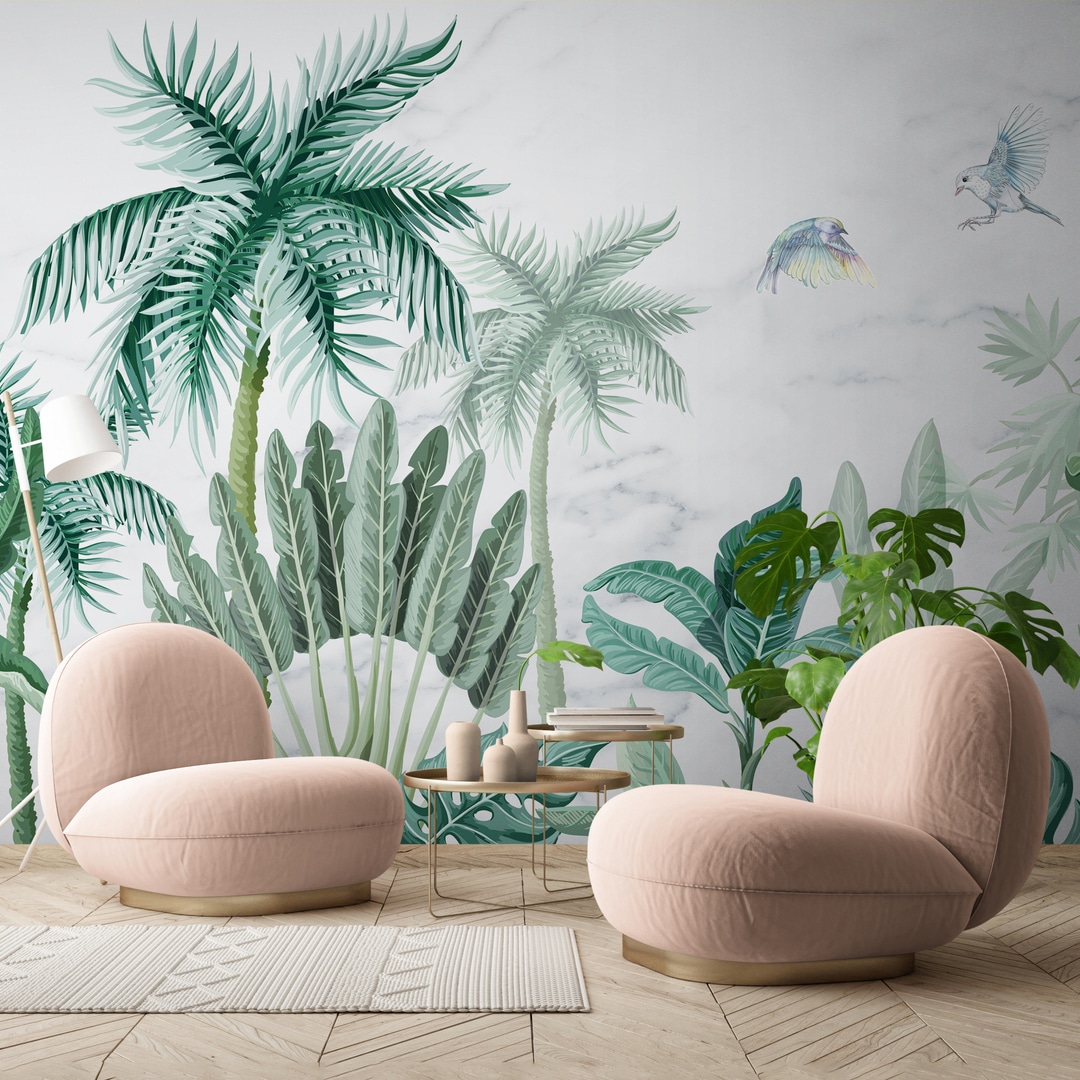 Modern_living_room_with_comfy_chairs Papier Peint Tropical