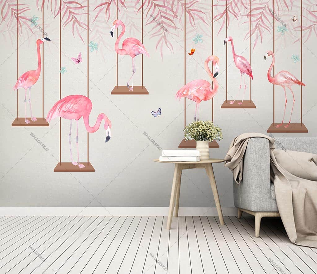 flam Papier Peint Chambre De Fille Flamant Rose