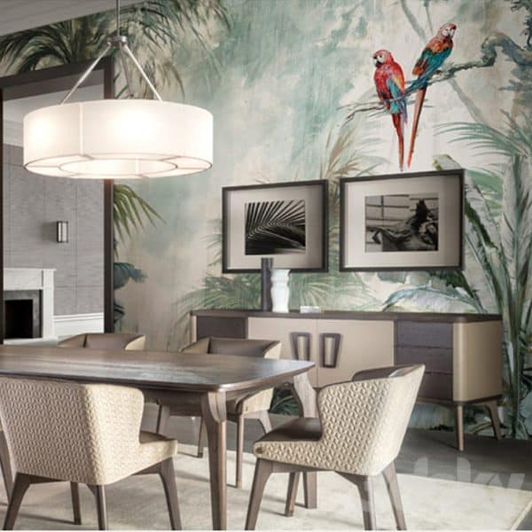 papier peint jungle panoramique et perroquet