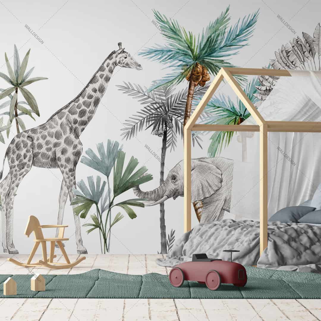 papier peint enfant giraffe et elephant papier peint enfant giraffe et elephant