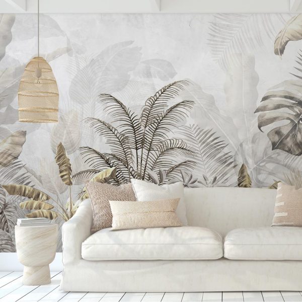Papier Peint Feuilles Tropicales Effet Doré