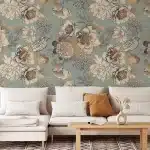 Papier peint panoramique Oiseau et Fleurs de Pivoine