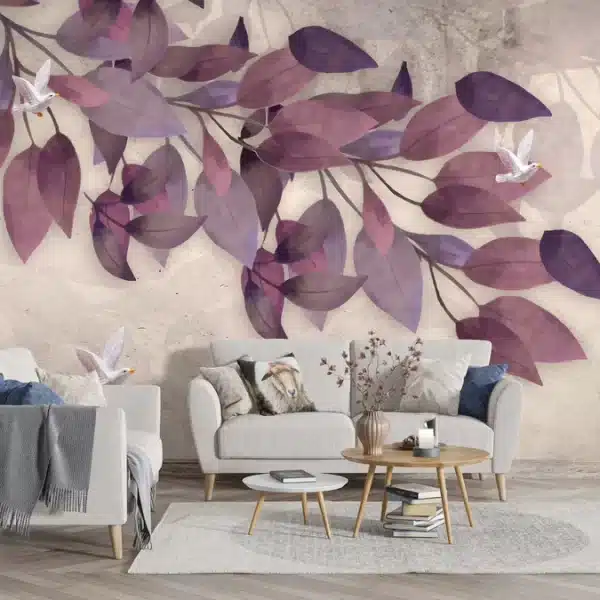 papier-peint-panoramique-feuilles-violettes