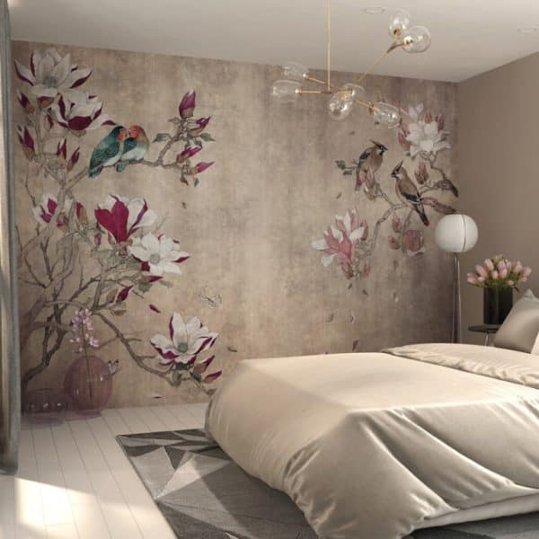 Papier Peint Fleurs et Oiseaux de Magnolia
