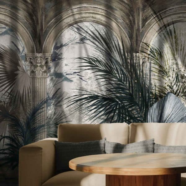 Papier peint vintage arche tropical