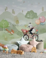 Papier Peint Forêt avec Panda et Animaux