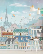 Papier Peint Paris avec Chats, Toits et Tour Eiffel