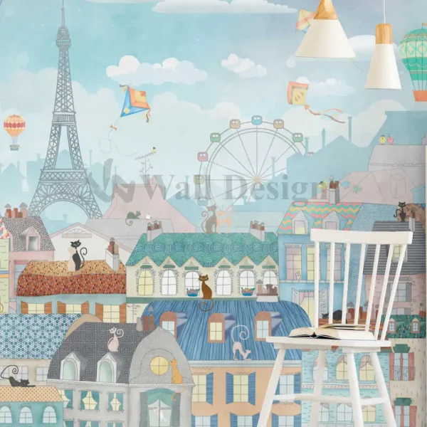 Papier Peint Paris avec Chats, Toits et Tour Eiffel