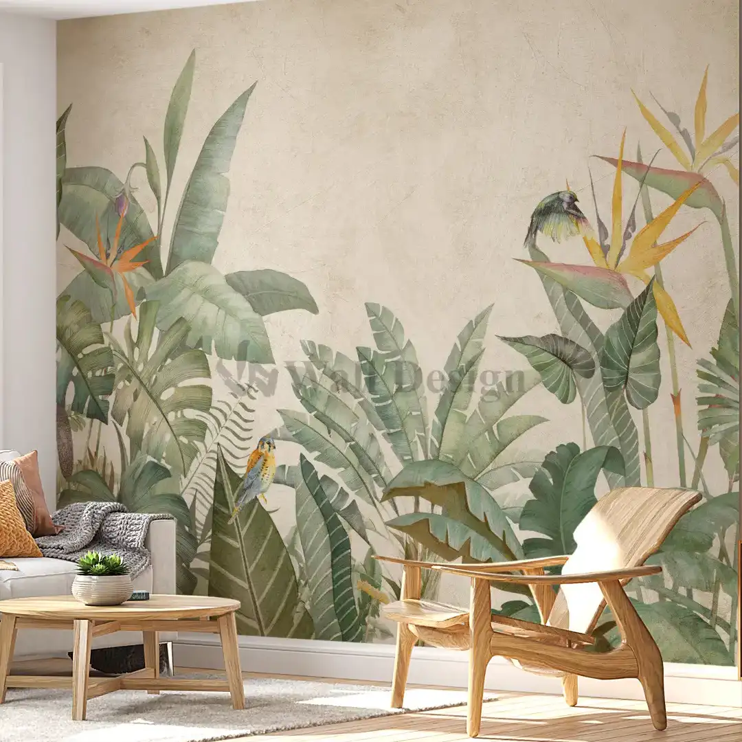 papier peint feuillage exotique et