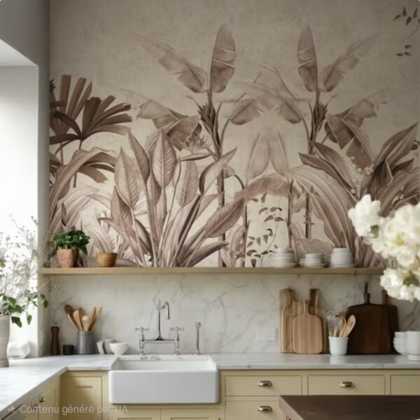 Papier peint jungle botanique au motif végétal luxuriant pour intérieur naturel et élégant