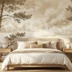 Le papier peint Forêt Lin dévoile un paysage panoramique délicat où des silhouettes d’arbres élancés se dessinent sur un fond nuageux aux nuances lin, sable et sépia. Son rendu effet aquarelle apporte profondeur et légèreté visuelle, créant une atmosphère paisible et sophistiquée. Ce décor mural transforme instantanément un mur en fresque artistique subtile, idéale pour instaurer une ambiance chaleureuse, naturelle et haut de gamme. Conseil déco Pour le mettre en valeur, installe-le sur un mur principal et garde les autres murs dans une teinte unie proche (blanc cassé, beige doux, argile clair). Associe-le à : du mobilier en bois clair ou chêne naturel des textiles en lin, laine ou coton écru quelques touches noir mat ou bronze pour structurer l’espace Évite les motifs concurrents : laisse ce panorama être la pièce maîtresse. Un éclairage indirect chaud accentuera la profondeur du paysage et renforcera l’effet cocooning.