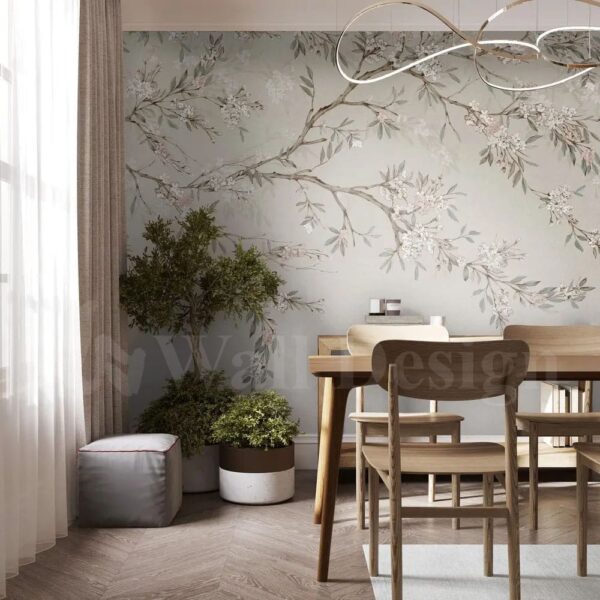 Papier peint Branches Florales Beige