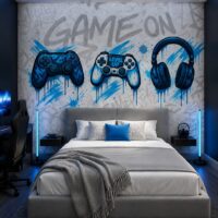 Papier Peint Gaming Graffiti Bleu