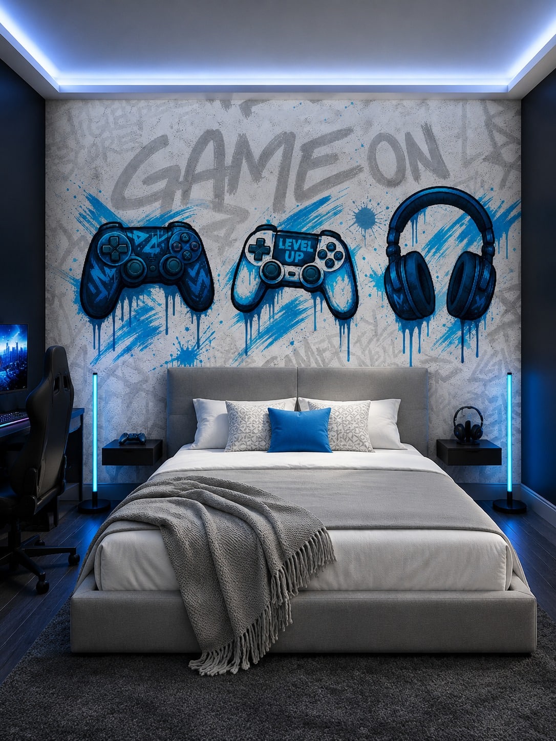Papier Peint Gaming Graffiti Bleu op Papier Peint Gaming Graffiti Bleu