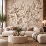 Papier Peint Feuillage Tropical Beige