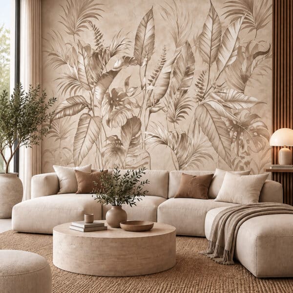 Papier Peint Feuillage Tropical Beige